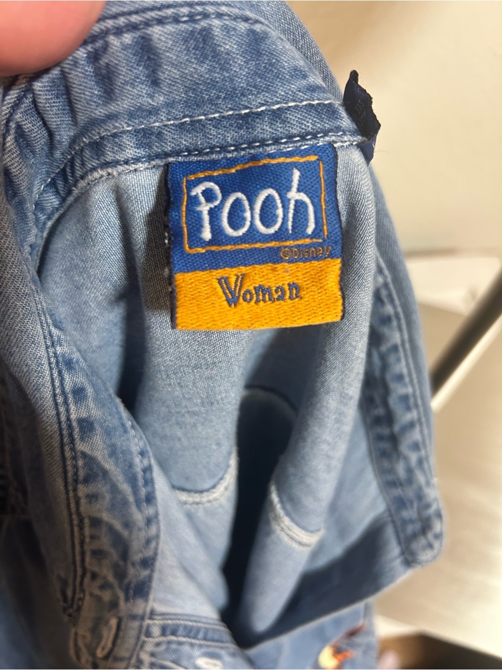 Vintage Denim Winnie The Pooh Button-Up Shirt with Embroidered characters - Picture 5 of 6